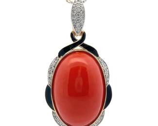 15.45 Carat Natural Coral & Natural Diamond Pendant in 14K Gold