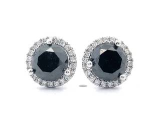 2.95 Carat Natural Fancy Black & Natural Diamond Stud Earrings in 18K White Gold