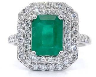 3.53 Carat Natural Emerald & Natural Diamond Ring in Platinum