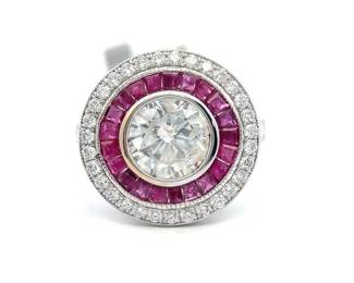 3.13 Carat Natural Ruby & Natural Diamond Ring in 18K White Gold
