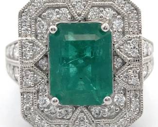 Oscar Friedman 4.37 Carat Natural Emerald & Natural Diamond Ring in Platinum