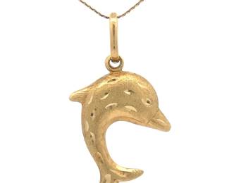 Textured Diamond-Cut Jumping Dolphin Necklace in 14k/18k Yellow Gold