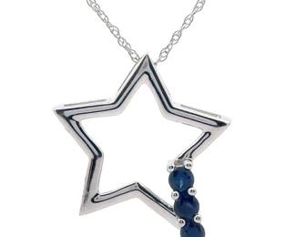 Lucky Star! 0.25 Carat Natural Blue Sapphire Star Necklace in White Gold