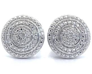 Natural Diamond Button Stud Vintage Style Earrings