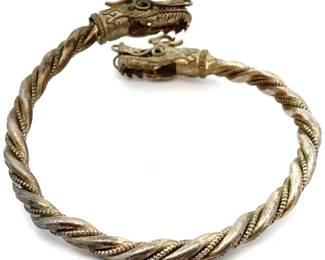 Vintage Dragon Head Twisted Open Cuff Bangle Bracelet Gold Tone