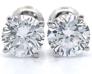 1.85 Carat Diamond Round Solitaire Stud Earrings in 14k White Gold