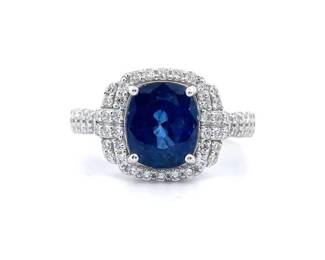 3.32 Carat Natural Sapphire & Natural Diamond Ring in Platinum