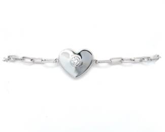 0.12 Carat Diamond Heart Layering Paperclip Chain Adjustable Bracelet