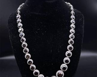 74.51 Carat Natural Fancy Black & Natural Diamond Necklace in 14K White Gold