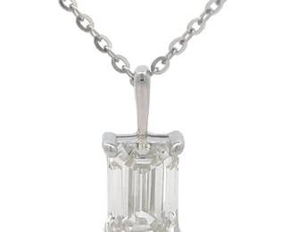 1 Carat Diamond Emerald Cut Solitaire Pendant Necklace