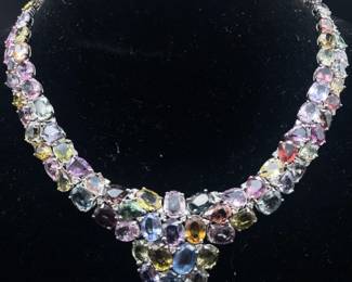 105.75 Carat Natural Sapphire & Natural Diamond Necklace in Platinum