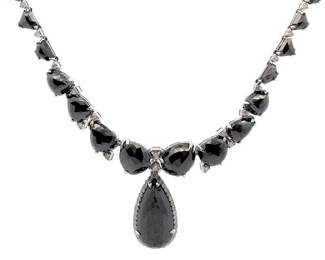 102.00 Carat Fancy Black & Natural Diamond Necklace in Platinum