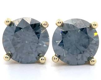 4 Carat Fancy Black Moissanite Round Solitaire Stud Earrings in Yellow Gold