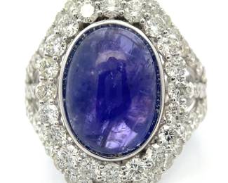 10.57 Carat Natural Tanzanite & Natural Diamond Ring in 14K White Gold
