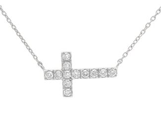 NEW! 0.48 Carat Diamond Sideways Cross Pendant Layering Necklace