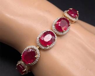 40.06 Carat Natural Ruby & Natural Diamond Bracelet in 14K Yellow Gold