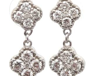 1 Carat Diamond Double Flower Drop Vintage Style Earrings