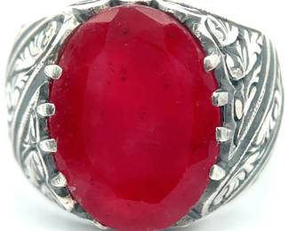 Sterling Silver Oval Red Stone Ring