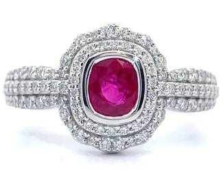 Aaron Gottlieb 1.24 Carat Natural Burmese Ruby & Natural Diamond Ring in Platinum