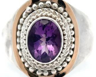 Natural Amethyst Ring in Sterling Silver & 18K Yellow Gold