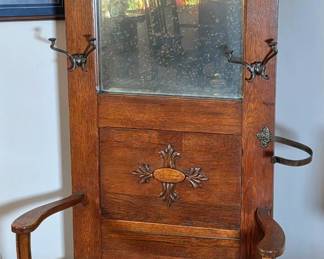 Oak Hall Tree Mirror Bench