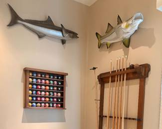 Right: reproduction Snook. Left: Cobia antique skin mount