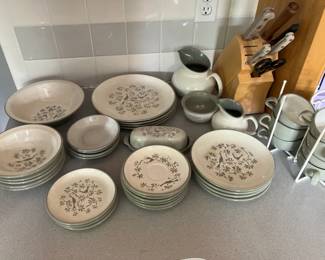 Large set of Harkerware stone china "Peacock Alley"