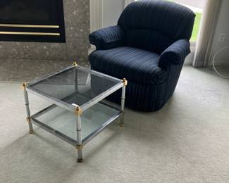 Flexsteel swivel armchair, chrome and brass side table