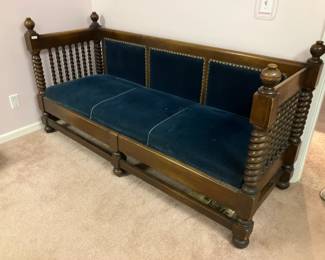 Late 1800's oak sofa with barley twist spindles