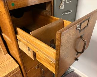 Drawer on antique oak file cabinet
