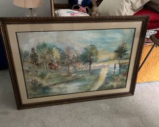Large, framed watercolor painting