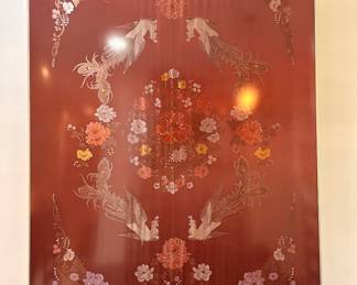 Framed silk fabric from a Chinese beizi, now wall art