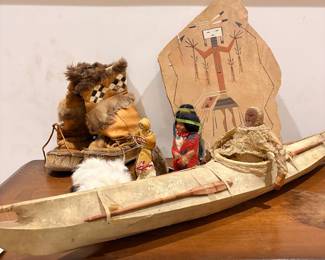 Vintage Inuit-Style Miniature Kayak w/ Hunter