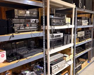 Room full of electronics and speakers