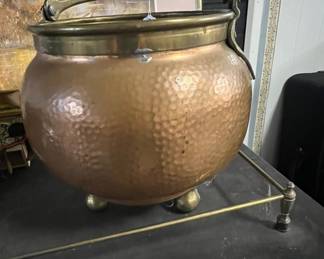 vintage hammered copper cauldron