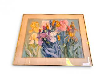 90 LargeOriginalWatercolorIrisPaintingFramed