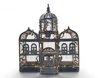 101 LargeVictorianStyleDomeBirdcagePaintedWoodMetal
