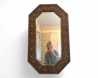 60 AntiqueMetalWallMirrorwBeveledGlassRaisedFloralDesign