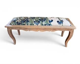 10 CustomUpholsteredBenchwFloralCushionWoodFrame