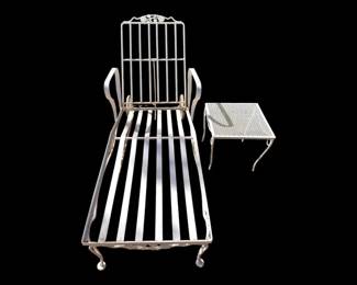 56 VintageWhiteMetalFloralChaiseLoungewWheelsSideTable