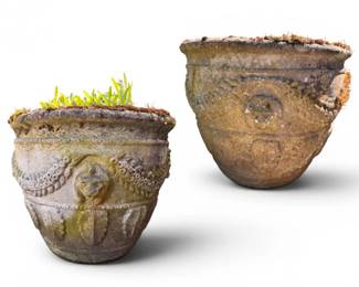 70 Setof2CementPlanterswLionHeadMotifLargeGardenPot