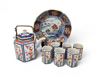 64 VintageJapaneseImariStyleTeapotCupsSetHandPaintedBowl