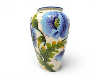 53 JMcCallBlueSkyClayworksLargePoppyFloralVaseEmbossedDesign