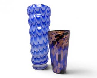 48 PairCobaltBlueArtGlassVasesSwirlMetallicSpeckled