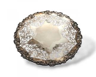 119 LargeSterlingSilverFootedCakePlateEuropeanHallmarkedHeavy