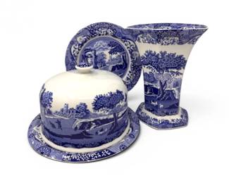 61 SpodeBlueItalianHexagonalVasePlatesCoveredCakeDish