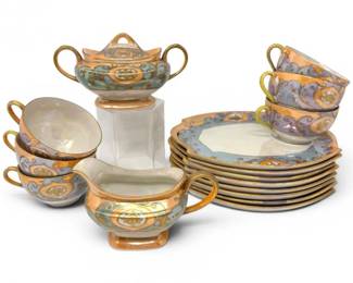 12 AntiqueJapaneseLusterwareTeaSetSnackTraysCupsCreamSugar