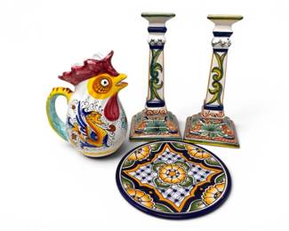 43 WilliamsSonomaRoosterPitcherCandlestickswMexicanPlate