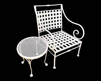 58 WhiteMetalLatticePatioChairRoundSideTable
