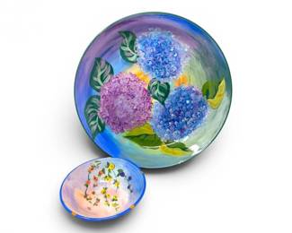 29 Setof2HandPaintedFloralPotteryBowlsSigned